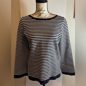 Ann Taylor navy blue and white stripe long sleeve sweater top size M